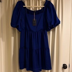 Skies Are Blue Royal Blue Puff Sleeve Mini Dress - Size M